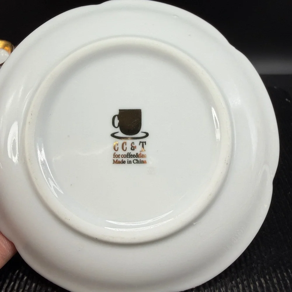 CC&T Butterfly Porcelain Espresso Cup and Saucer Set‎ Gold Gilt Trim 4 Piece